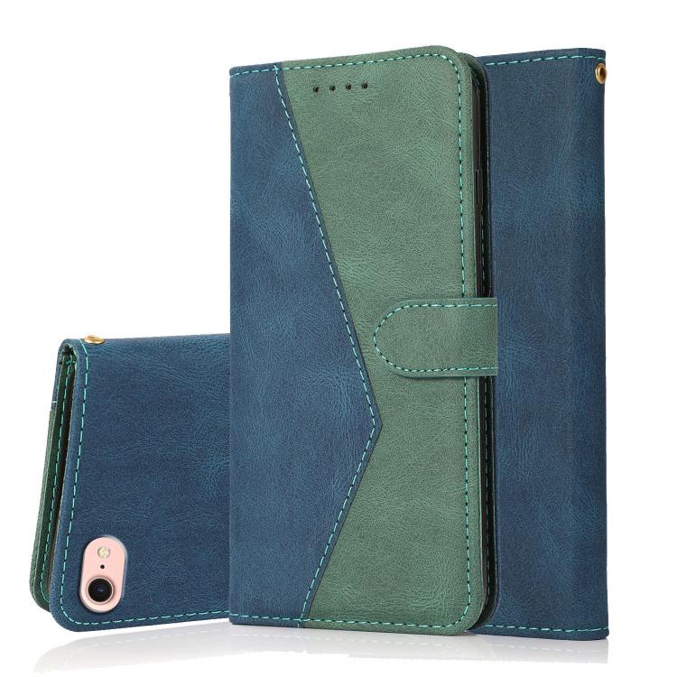 For iPhone 16e Dual-color Stitching Leather Phone Case(Blue Green)