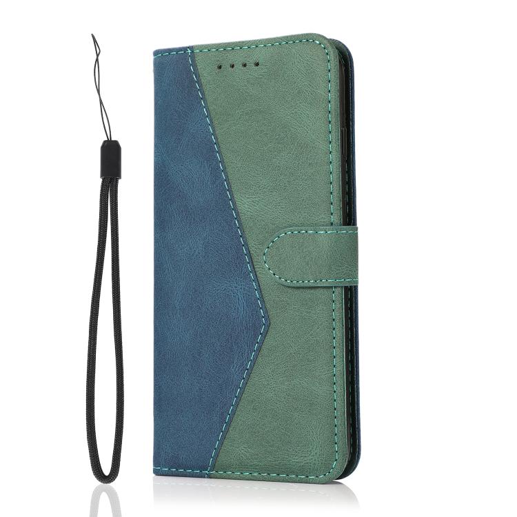For iPhone 16e Dual-color Stitching Leather Phone Case(Blue Green)