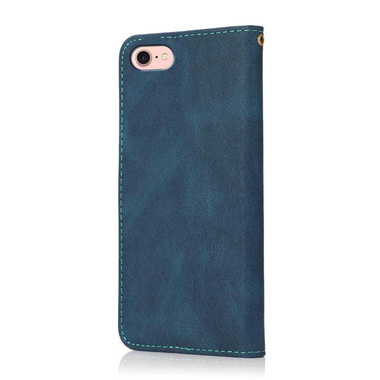For iPhone 16e Dual-color Stitching Leather Phone Case(Blue Green)