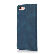 For iPhone 16e Dual-color Stitching Leather Phone Case(Blue Green)