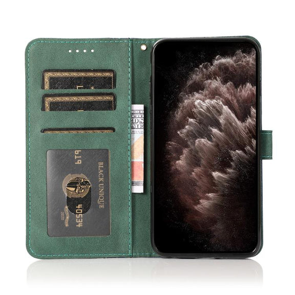 For iPhone 16e Dual-color Stitching Leather Phone Case(Blue Green)