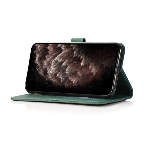 For iPhone 16e Dual-color Stitching Leather Phone Case(Blue Green)