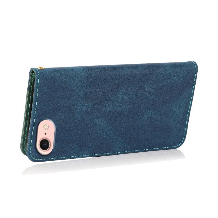 For iPhone 16e Dual-color Stitching Leather Phone Case(Blue Green)