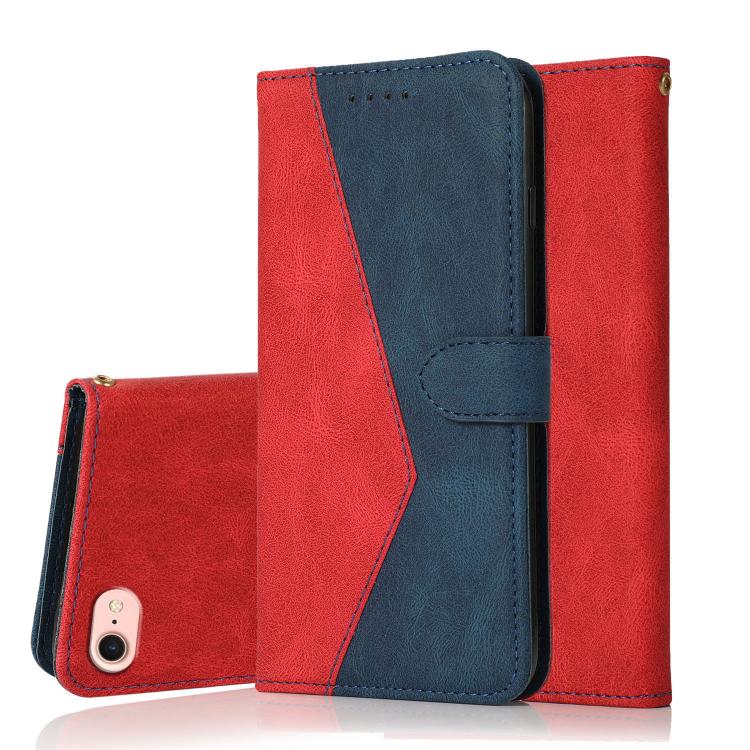 For iPhone 16e Dual-color Stitching Leather Phone Case(Red Blue)