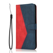 For iPhone 16e Dual-color Stitching Leather Phone Case(Red Blue)