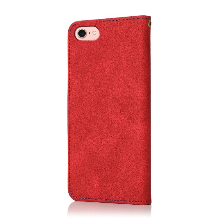 For iPhone 16e Dual-color Stitching Leather Phone Case(Red Blue)
