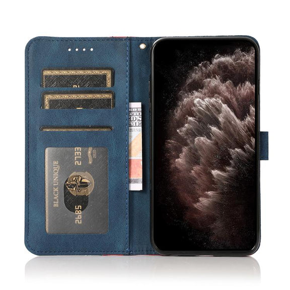 For iPhone 16e Dual-color Stitching Leather Phone Case(Red Blue)
