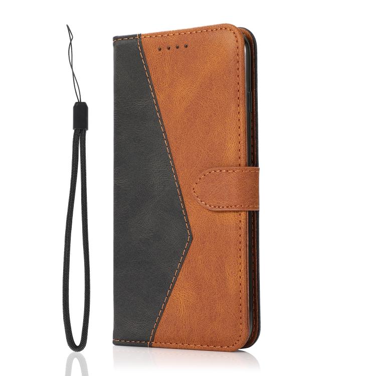 For iPhone 16e Dual-color Stitching Leather Phone Case(Black Brown)