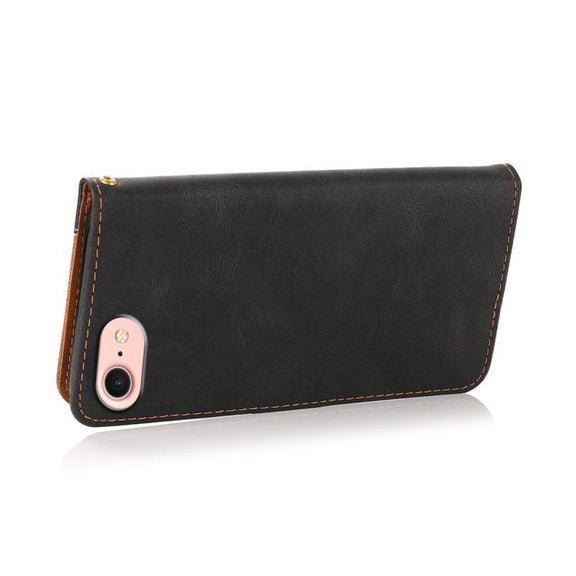 For iPhone 16e Dual-color Stitching Leather Phone Case(Black Brown)