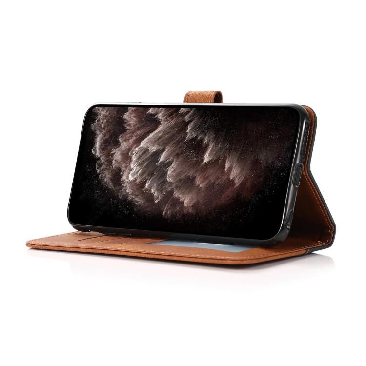 For iPhone 16e Dual-color Stitching Leather Phone Case(Black Brown)