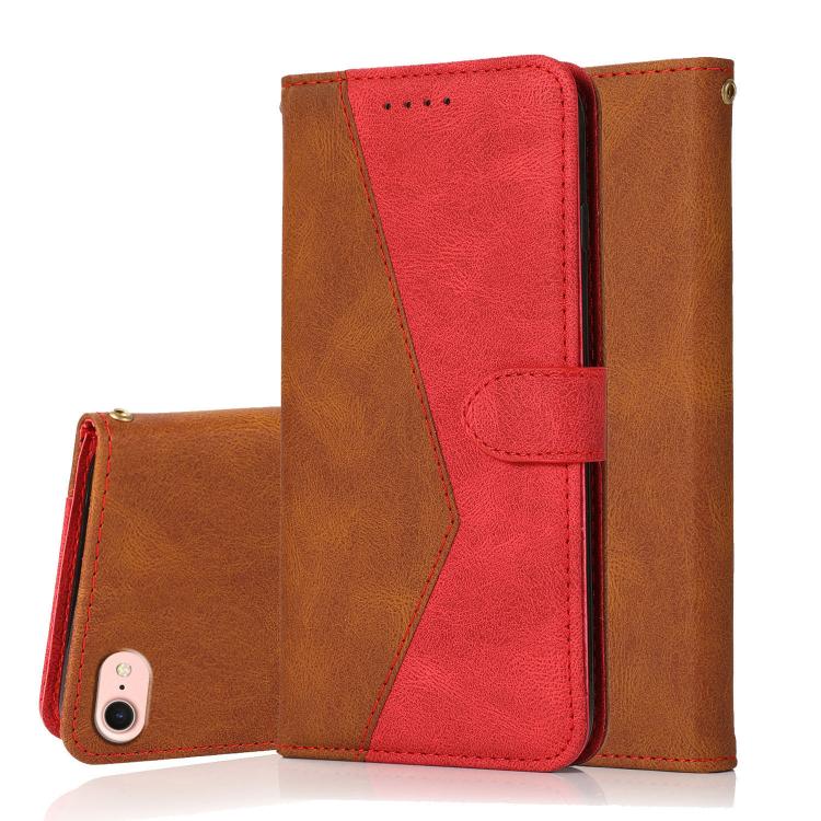 For iPhone 16e Dual-color Stitching Leather Phone Case(Brown Red)
