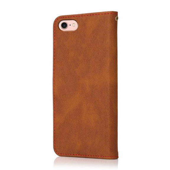 For iPhone 16e Dual-color Stitching Leather Phone Case(Brown Red)