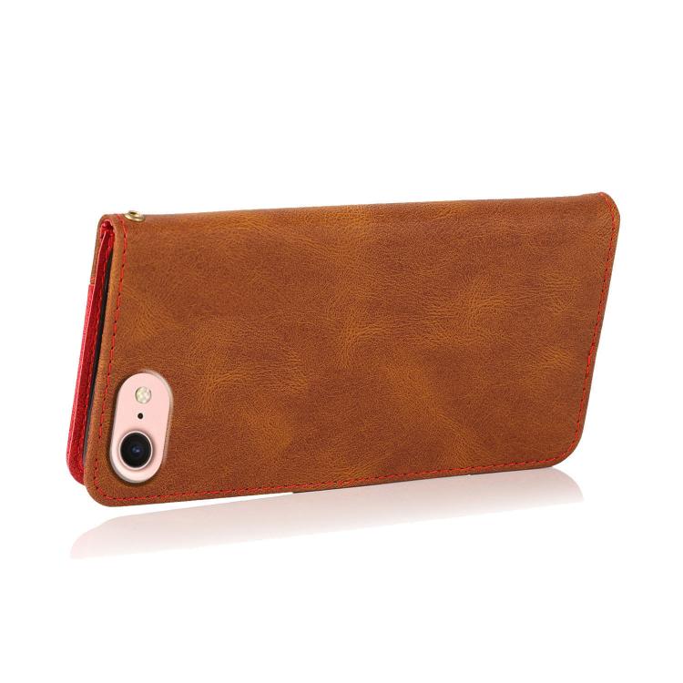 For iPhone 16e Dual-color Stitching Leather Phone Case(Brown Red)