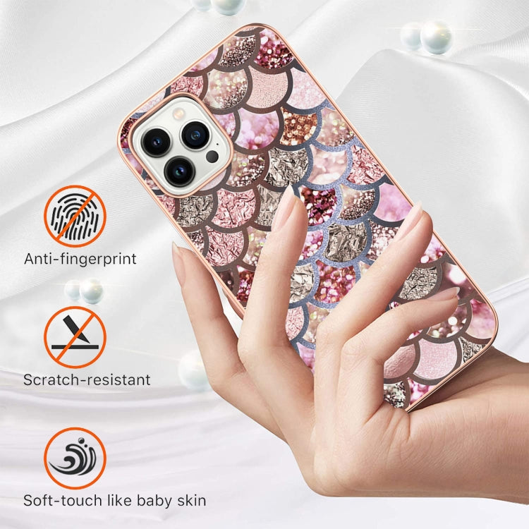 For iPhone 16 Pro Max Electroplating Pattern IMD TPU Shockproof Case(Pink Scales)