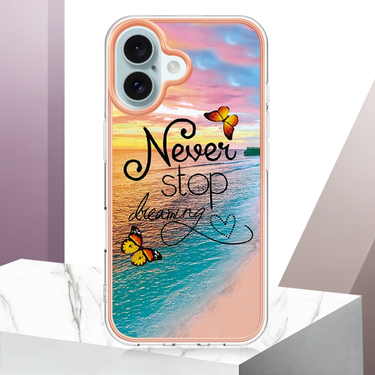 For iPhone 16 Plus Electroplating Pattern IMD TPU Shockproof Case(Dream Chasing Butterfly)