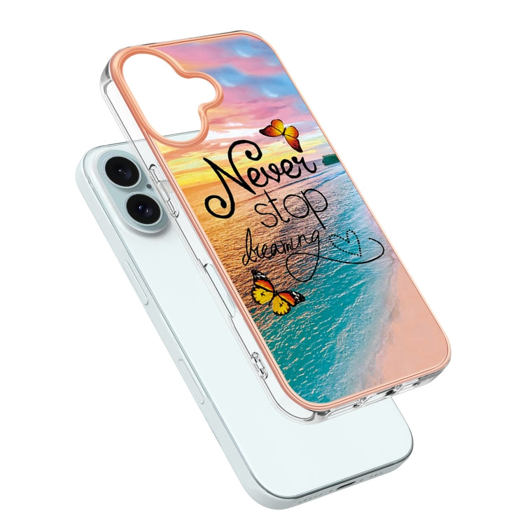 For iPhone 16 Plus Electroplating Pattern IMD TPU Shockproof Case(Dream Chasing Butterfly)