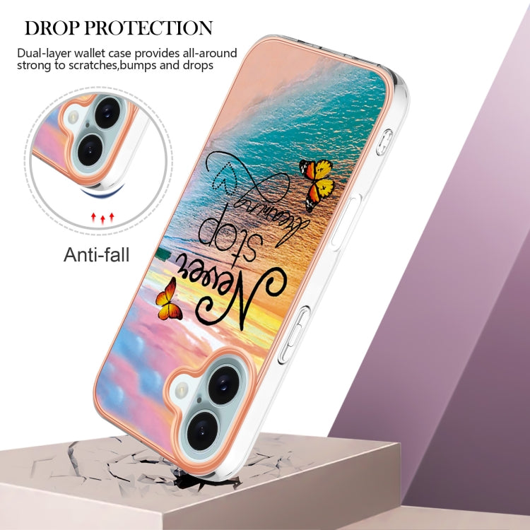 For iPhone 16 Plus Electroplating Pattern IMD TPU Shockproof Case(Dream Chasing Butterfly)