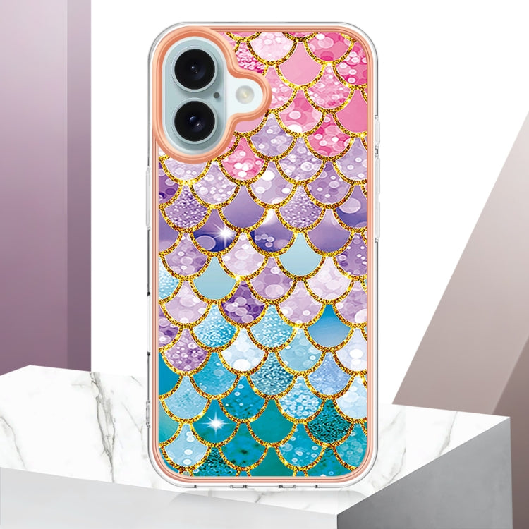 For iPhone 16 Electroplating Pattern IMD TPU Shockproof Case(Colorful Scales)