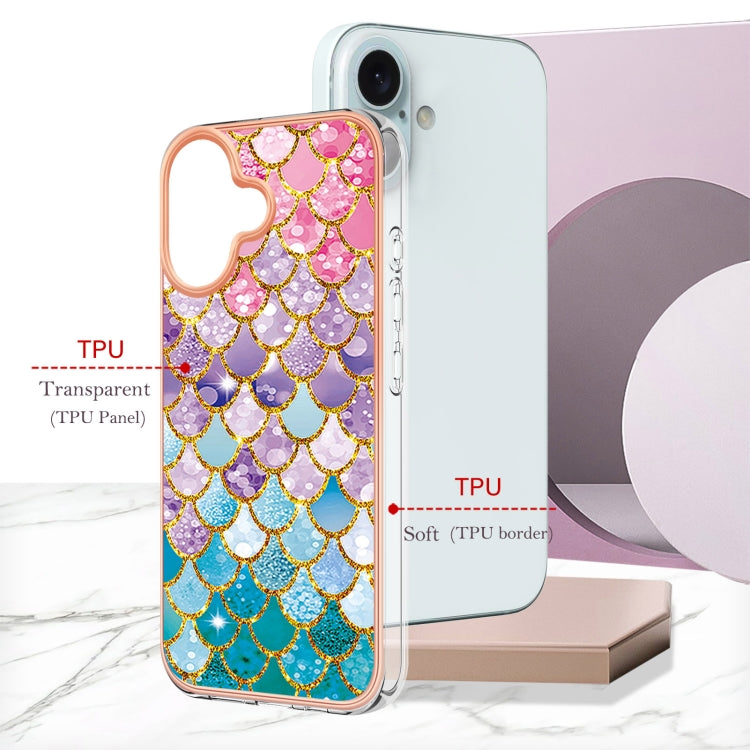 For iPhone 16 Electroplating Pattern IMD TPU Shockproof Case(Colorful Scales)