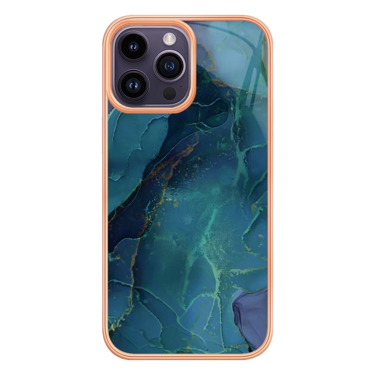 For iPhone 16 Pro Max Electroplating Marble Dual-side IMD Phone Case(Green 017)