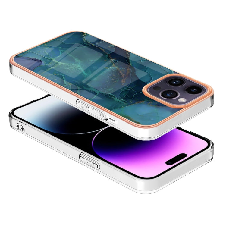For iPhone 16 Pro Max Electroplating Marble Dual-side IMD Phone Case(Green 017)