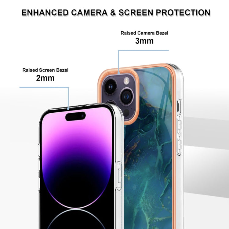 For iPhone 16 Pro Electroplating Marble Dual-side IMD Phone Case(Green 017)