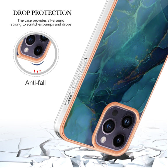 For iPhone 16 Pro Electroplating Marble Dual-side IMD Phone Case(Green 017)