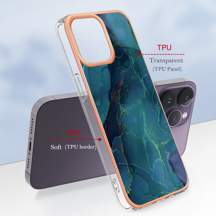 For iPhone 16 Pro Electroplating Marble Dual-side IMD Phone Case(Green 017)
