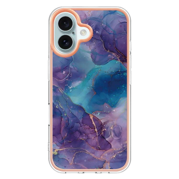 For iPhone 16 Plus Electroplating Marble Dual-side IMD Phone Case(Purple 016)