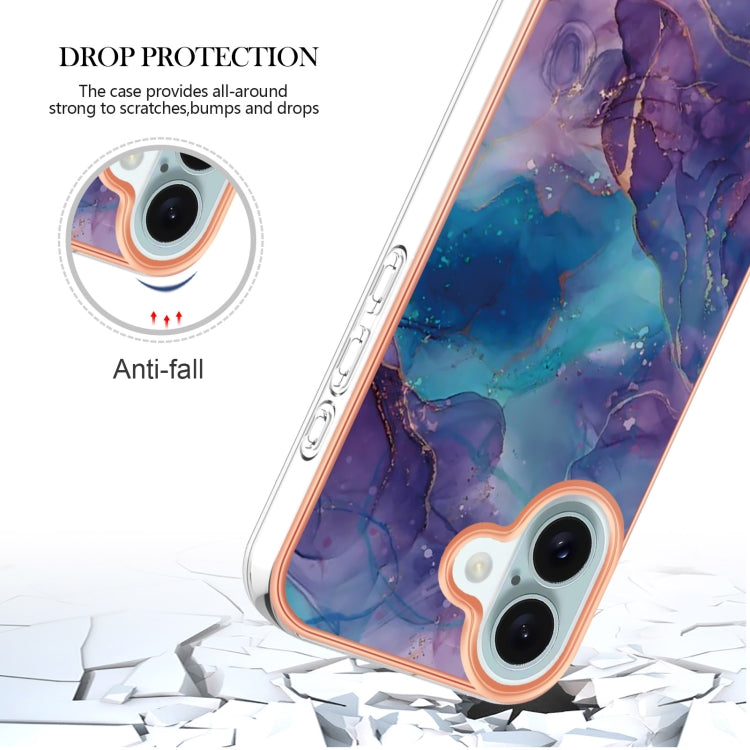 For iPhone 16 Plus Electroplating Marble Dual-side IMD Phone Case(Purple 016)
