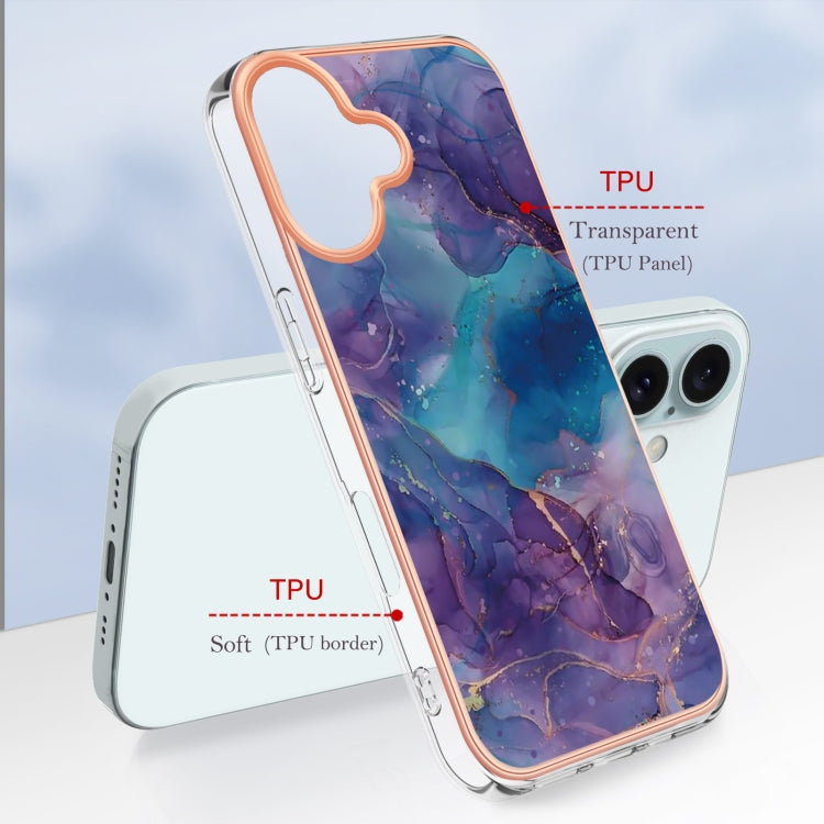 For iPhone 16 Plus Electroplating Marble Dual-side IMD Phone Case(Purple 016)
