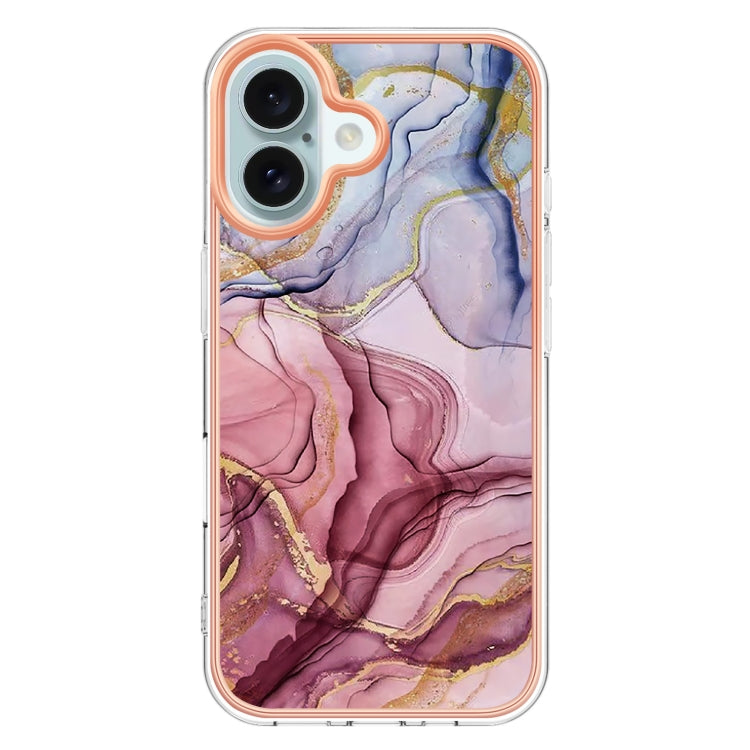 For iPhone 16 Electroplating Marble Dual-side IMD Phone Case(Rose Red 014)