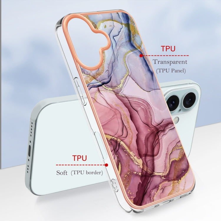 For iPhone 16 Electroplating Marble Dual-side IMD Phone Case(Rose Red 014)