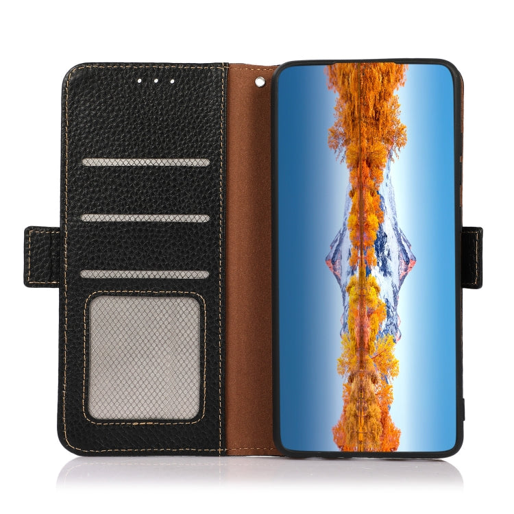 For Motorola Edge 40 KHAZNEH Side-Magnetic Litchi Genuine Leather RFID Phone Case(Black)