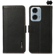 For Motorola Moto G24 KHAZNEH Side-Magnetic Litchi Genuine Leather RFID Phone Case(Black)