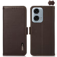 For Motorola Moto G34 KHAZNEH Side-Magnetic Litchi Genuine Leather RFID Phone Case(Brown) - Motorola Cases by PMC TechLife | Online Shopping South Africa | PMC TechLife | Buy Now Pay Later Mobicred