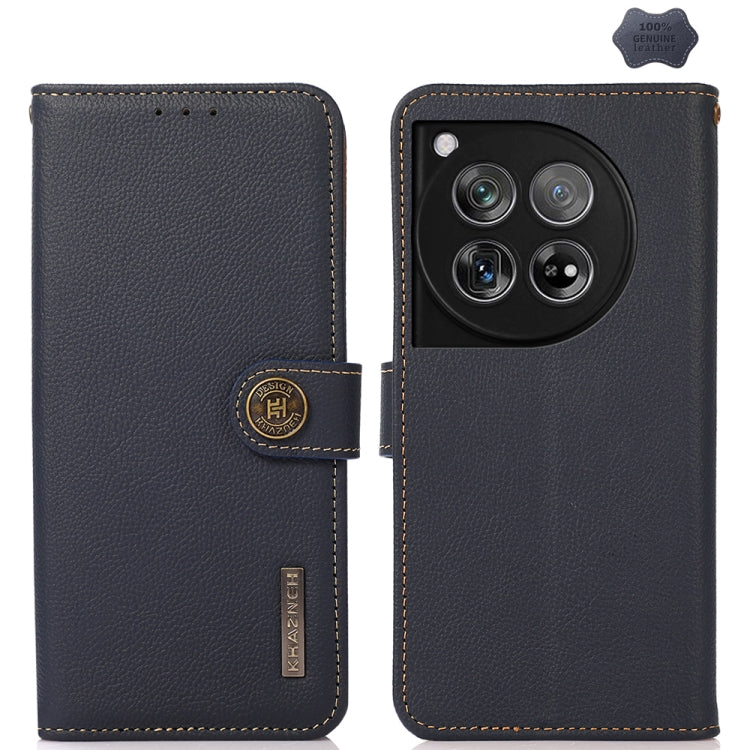 For OnePlus 12 KHAZNEH Custer Genuine Leather RFID Phone Case(Blue)
