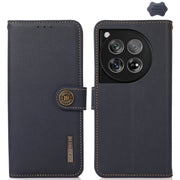 For OnePlus 12 KHAZNEH Custer Genuine Leather RFID Phone Case(Blue)