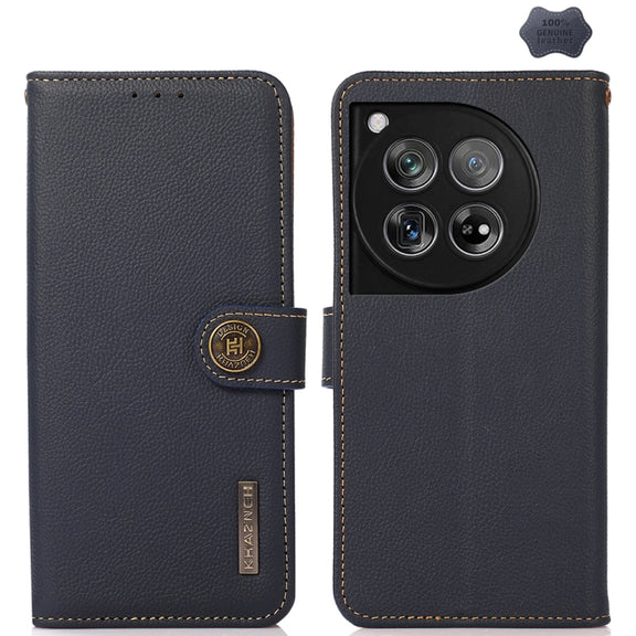 For OnePlus 12 KHAZNEH Custer Genuine Leather RFID Phone Case(Blue)