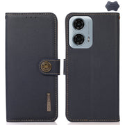 For Motorola Moto G34 KHAZNEH Custer Genuine Leather RFID Phone Case(Blue)