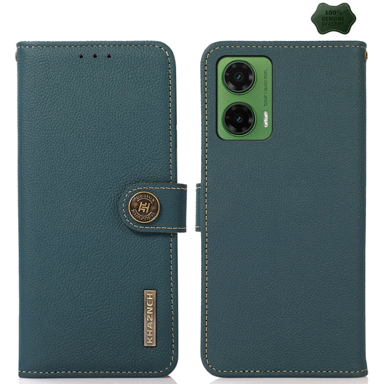 For Motorola Moto G35 KHAZNEH Custer Genuine Leather RFID Phone Case(Green)