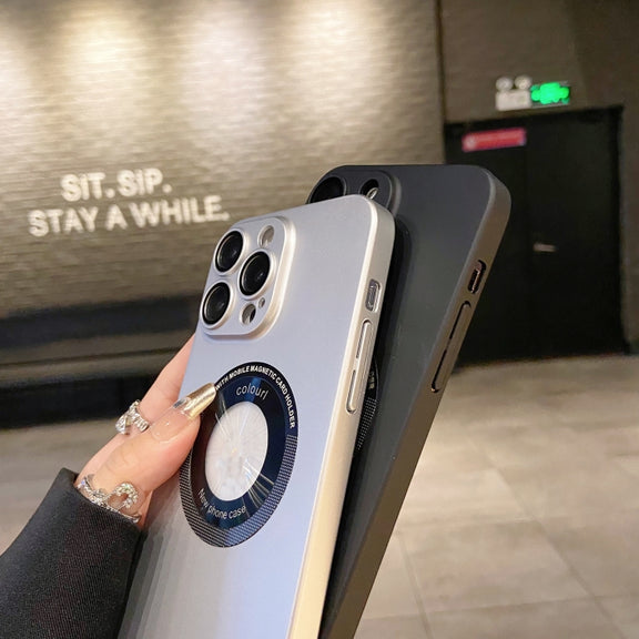 For iPhone 13 Electroplating Oil Injection Magsafe Magnetic PC Phone Case(Dark Blue)