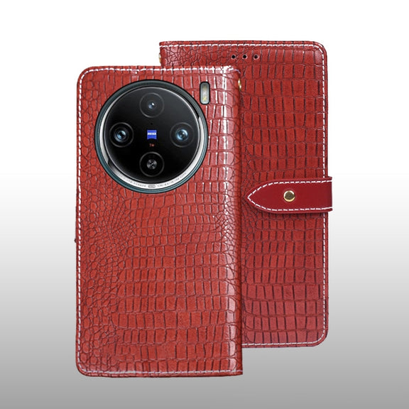 For vivo X100 Pro idewei Crocodile Texture Leather Phone Case(Red)