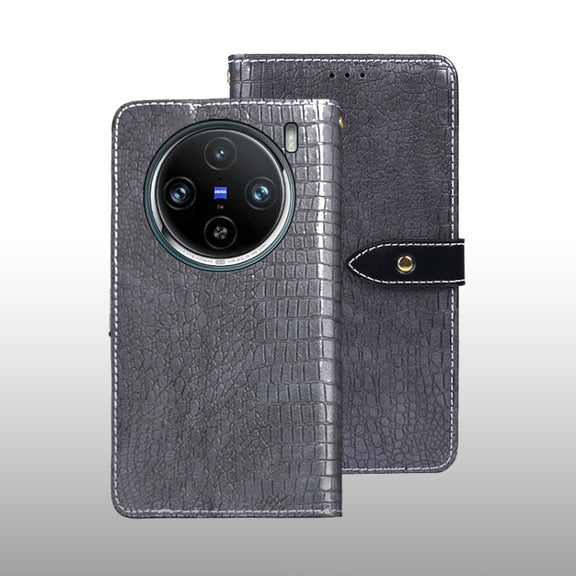 For vivo X100 Pro idewei Crocodile Texture Leather Phone Case(Grey)