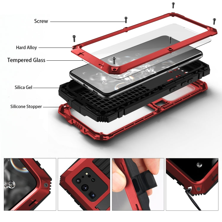 For Samsung Galaxy S20 Plus R-JUST Water-resistant Shockproof Dustproof Metal + Silicone Protective Case(Red)