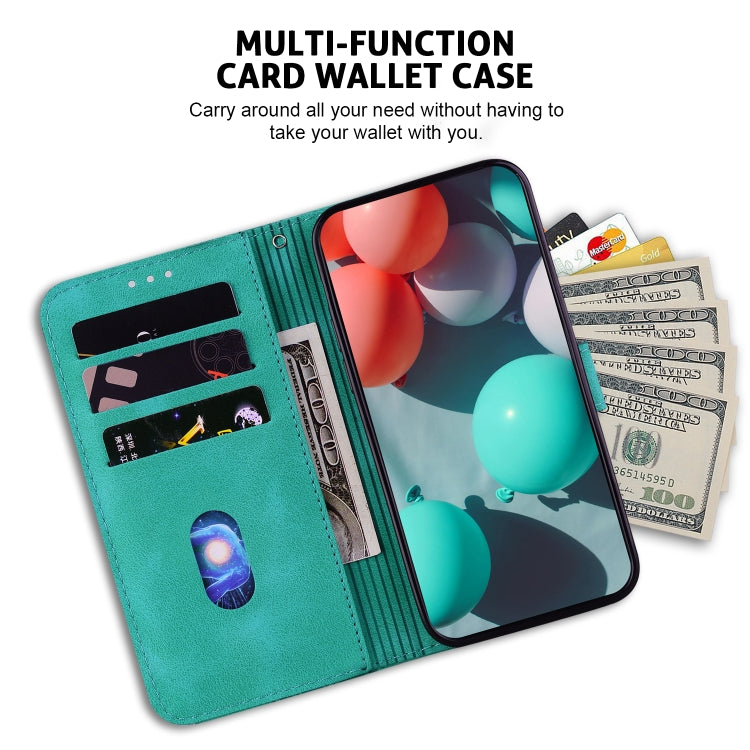 For iPhone 16e Seven-shaped Embossed Leather Phone Case(Green)