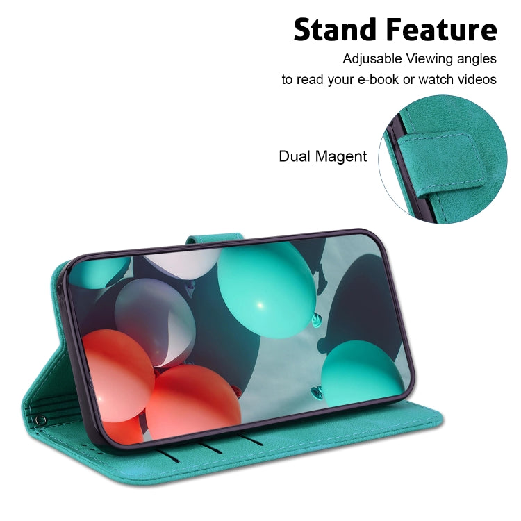 For iPhone 16e Seven-shaped Embossed Leather Phone Case(Green)