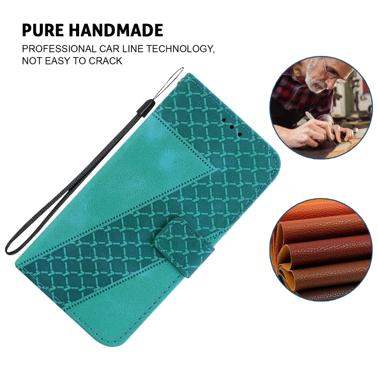 For iPhone 16e Seven-shaped Embossed Leather Phone Case(Green)