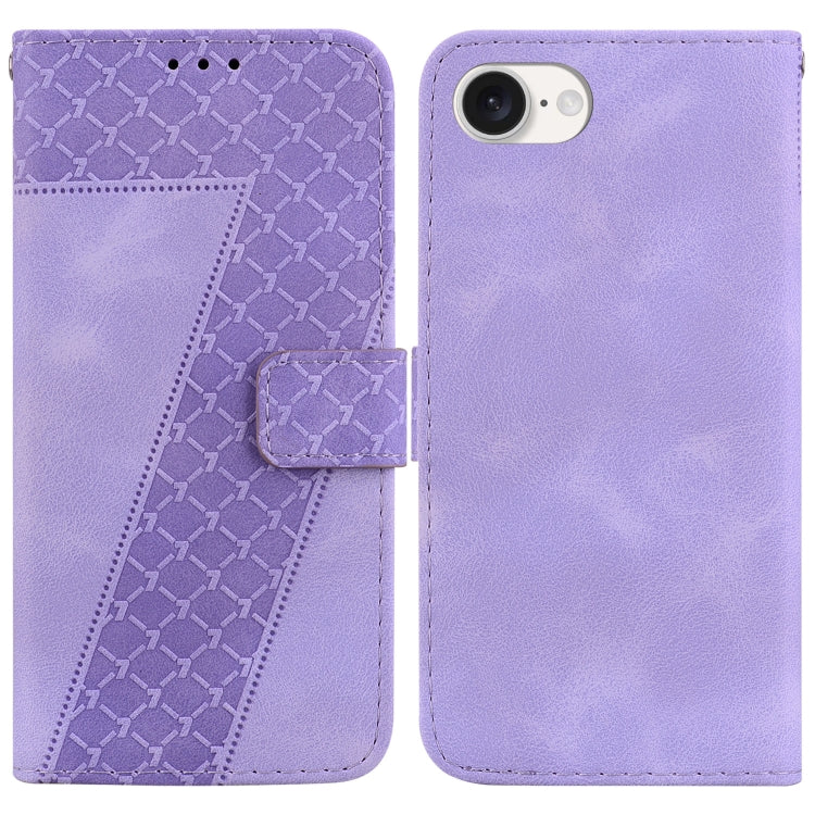 For iPhone 16e Seven-shaped Embossed Leather Phone Case(Purple)
