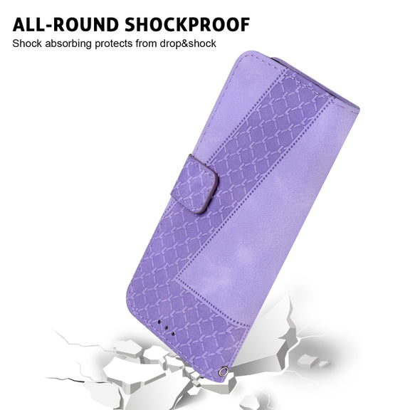 For iPhone 16e Seven-shaped Embossed Leather Phone Case(Purple)